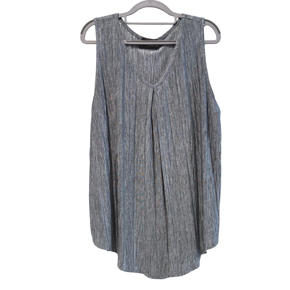 Amana Womens 1X Tank Top Sleeveless V Neck‎ Metallic Ice Blue Textured Blouse
